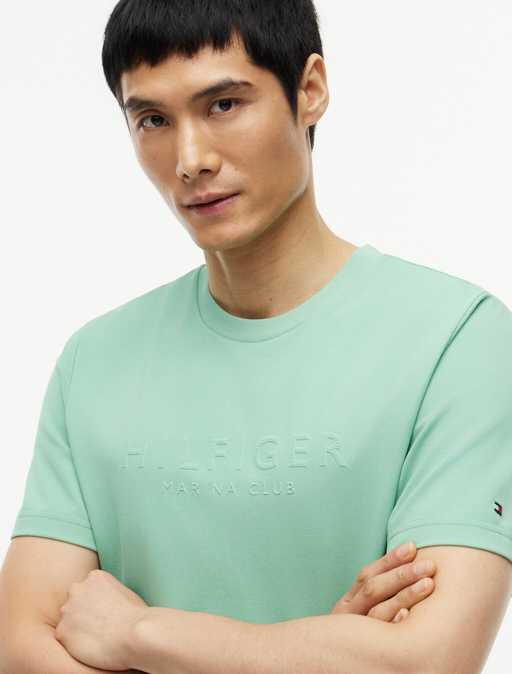 Embossed Logo Pique Interlock Knit T-Shirt, Cut Grass, hi-res