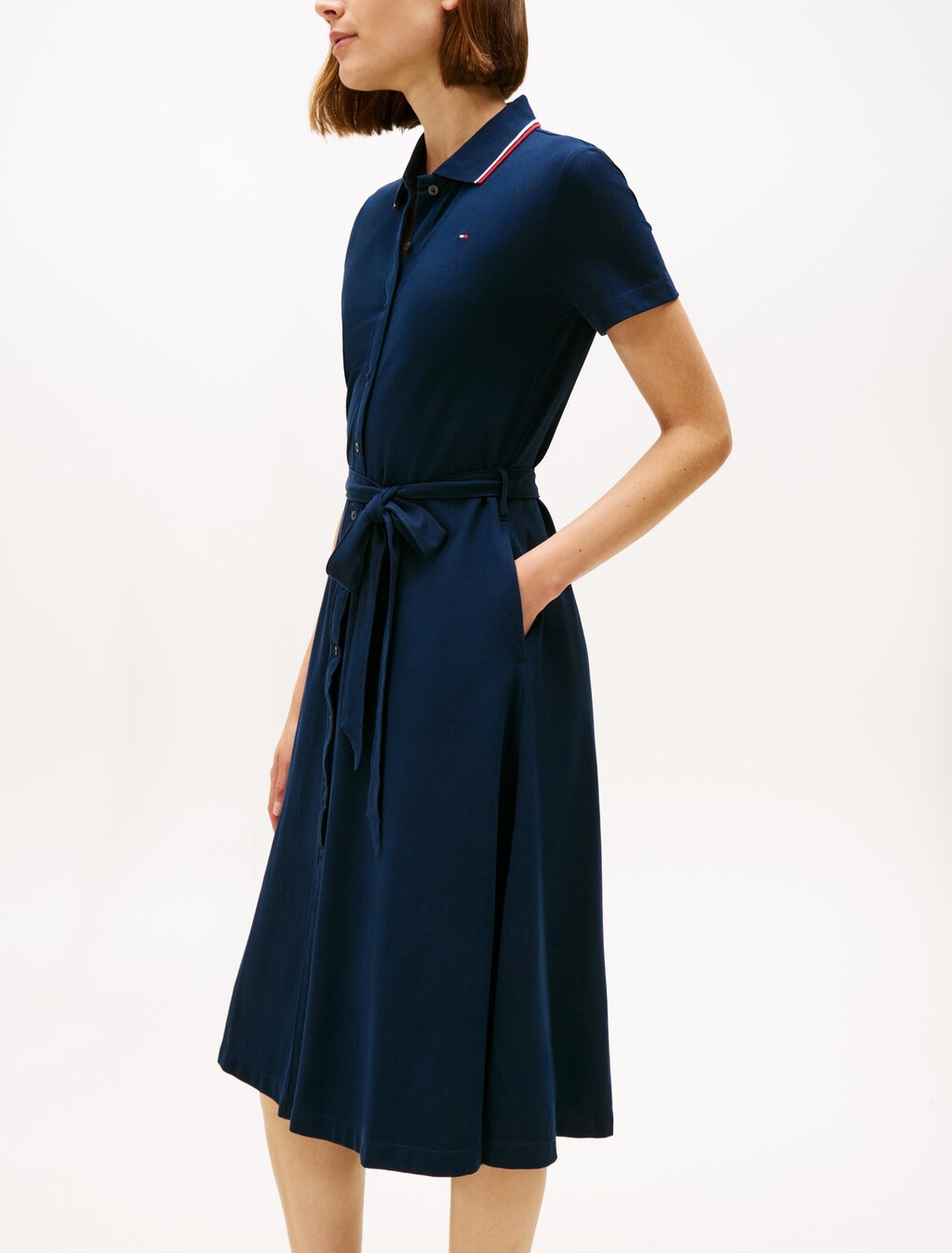 Knit Fit & Flare Polo Dress, Dark Night Navy, hi-res