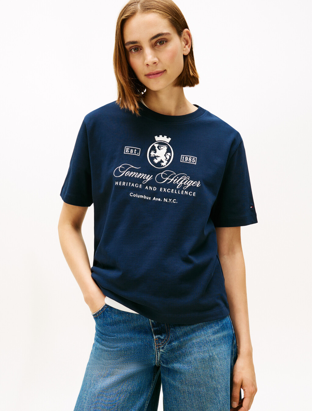 TH Crest Embroidery Relaxed T-Shirt, Dark Night Navy, hi-res