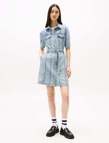 Belted Trucker Denim Dress, Denim Light, hi-res