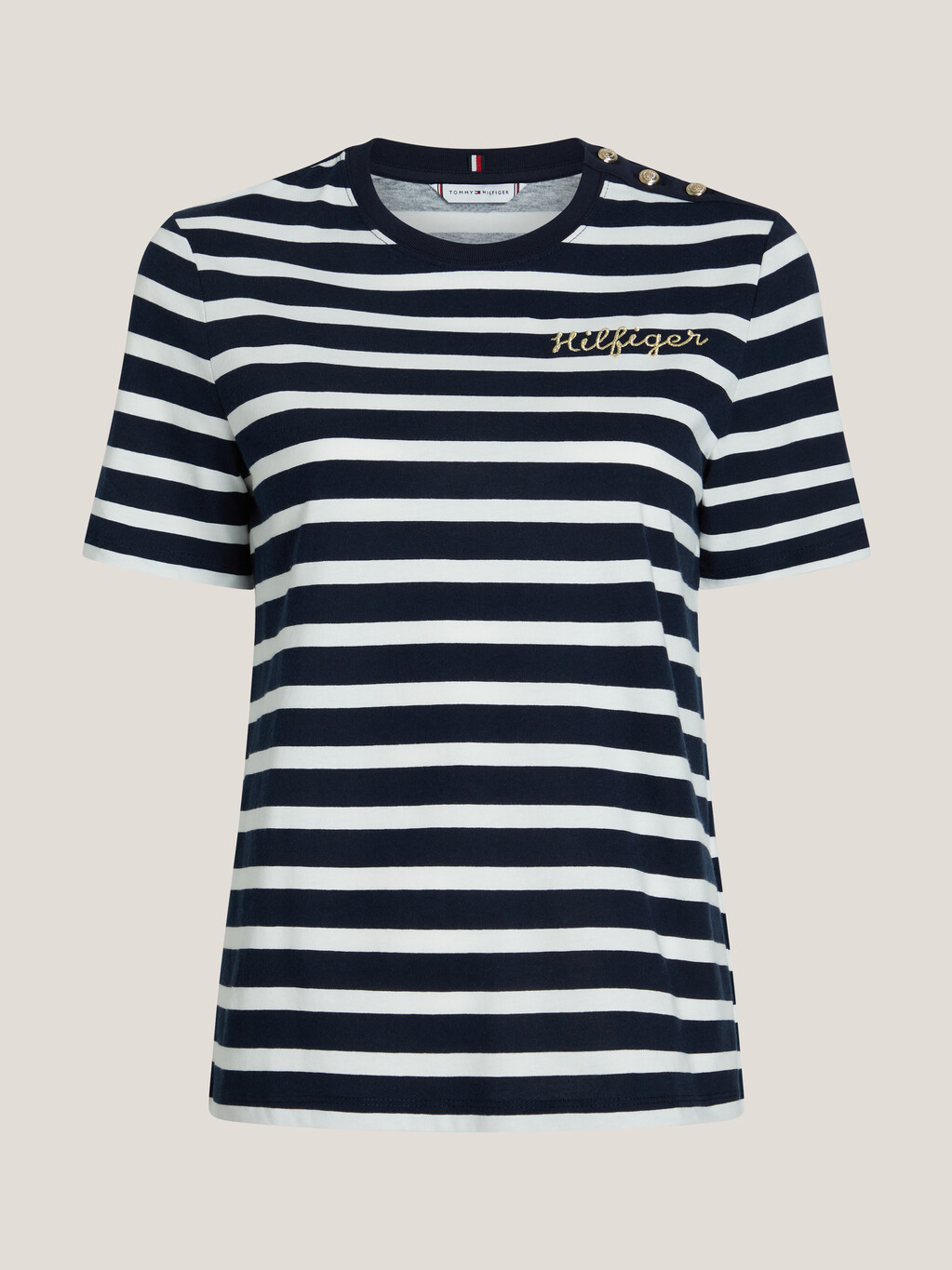 Gold Button Stripe T-Shirt, Blue Stripe, hi-res