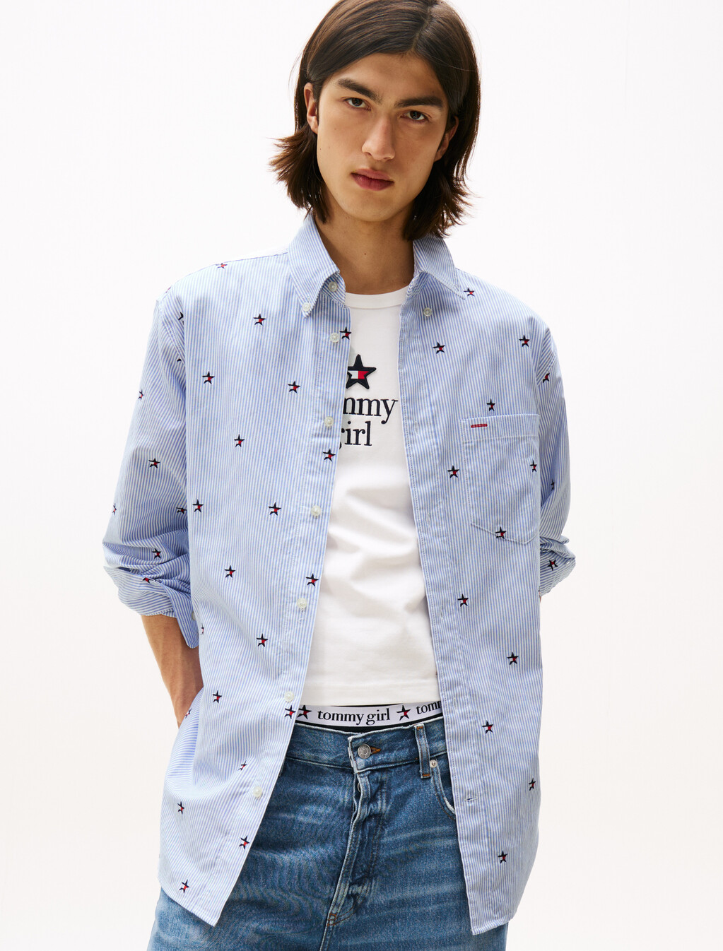 Tommy Girl Oversized Ithaca Stripe Star Embroidery Shirt, Ithaca, hi-res