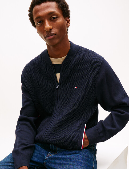 Textured Zip Through Bomber Jacket