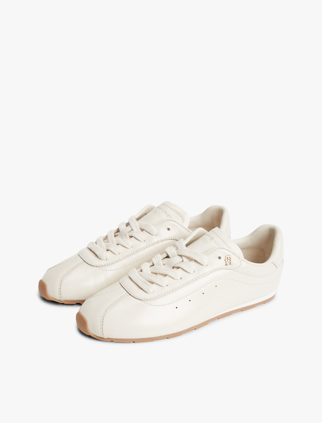 TH Monogram Plaque Leather Trainers, Soft Cream, hi-res