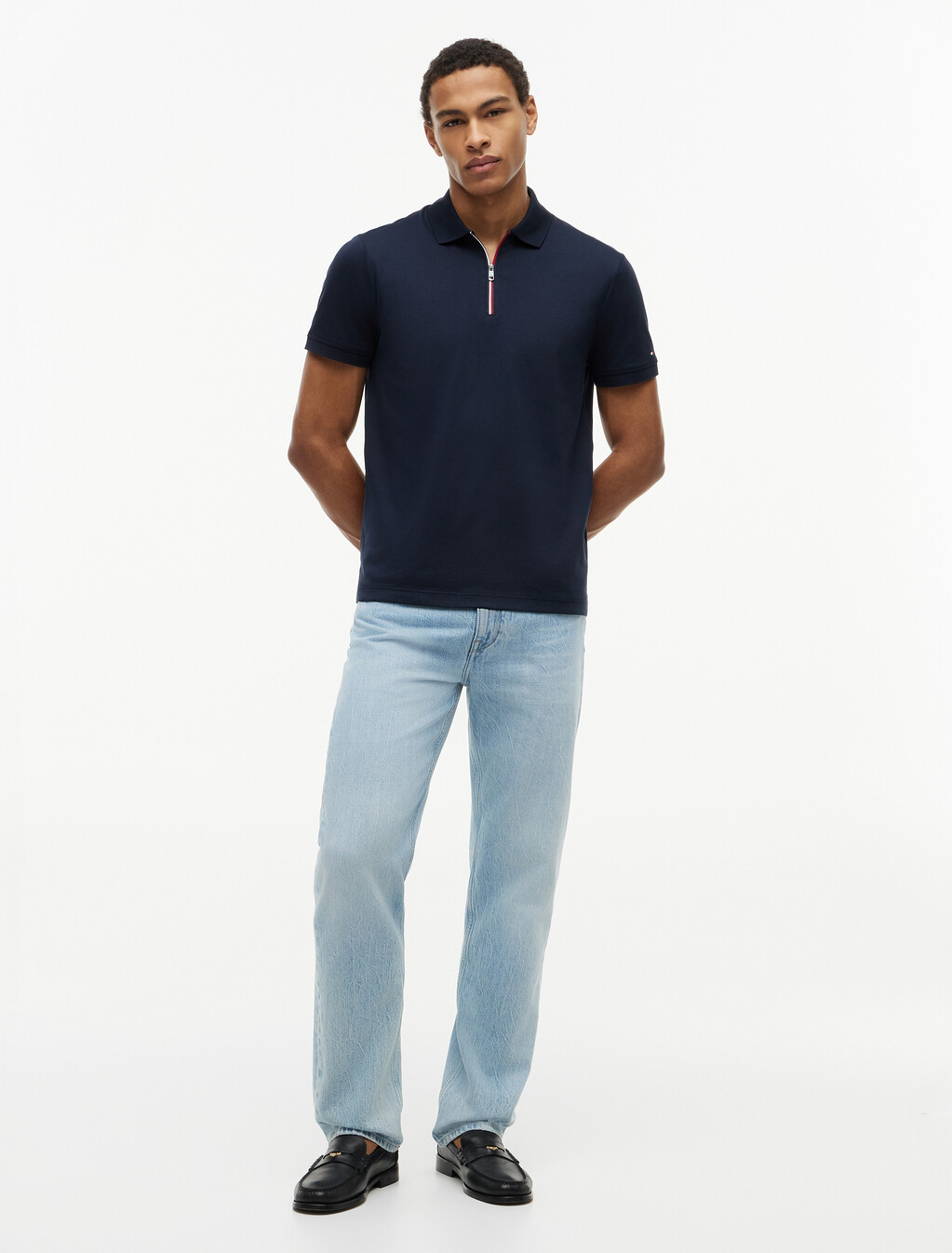 Regular Fit Fluid Cotton Polo Shirt, Navy Blue, hi-res