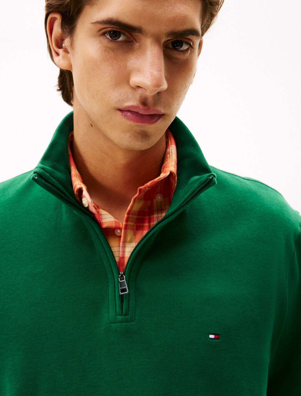 French Rib Knit 1/4 Zip Sweater, Ornamental Green, hi-res