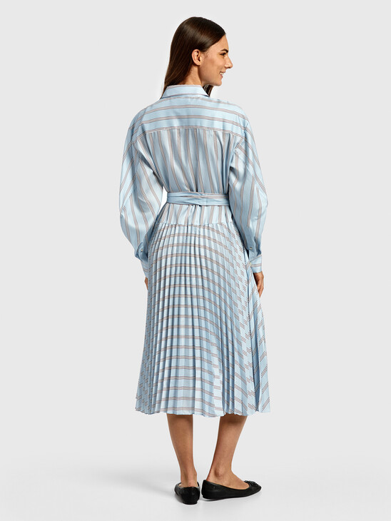 STRIPE PLEATED SHIRT DRESS