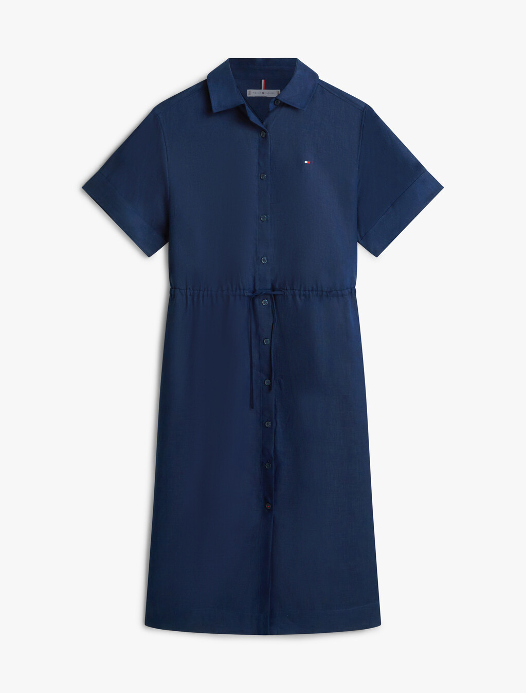 Asia Fit Linen Midi Shirt Dress, Dark Night Navy, hi-res