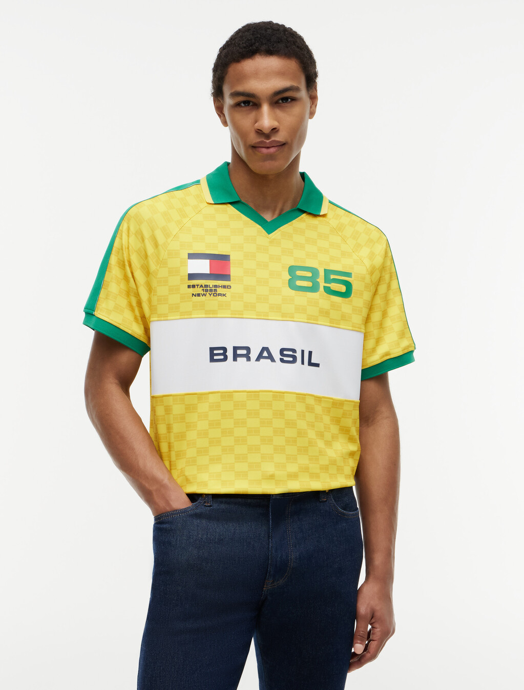 Geometric Flag Print Short Sleeve Rugby Shirt, Buttercup Yellow, hi-res