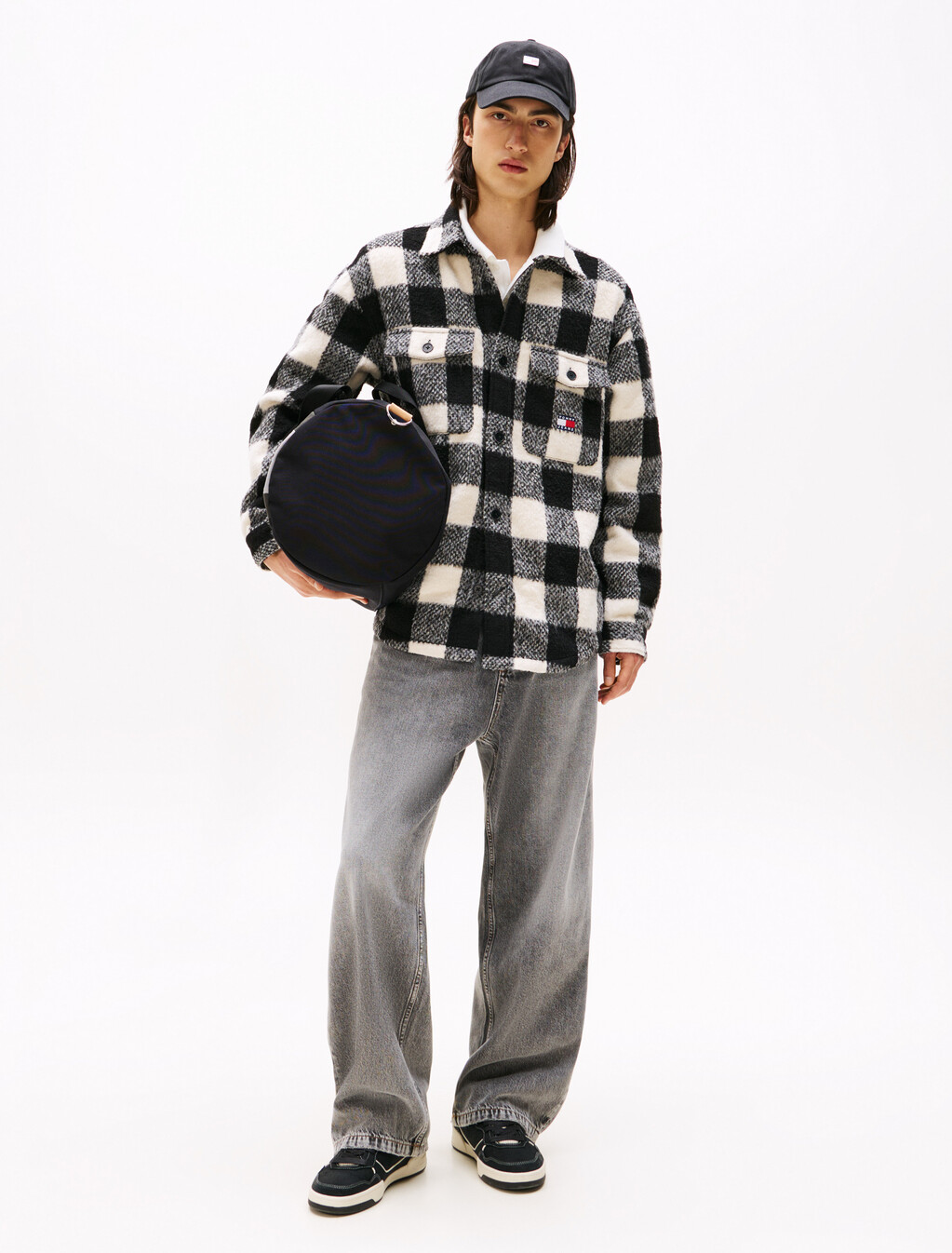 Flannel Check Oversized Fit Overshirt, Black / Buffalo Check, hi-res