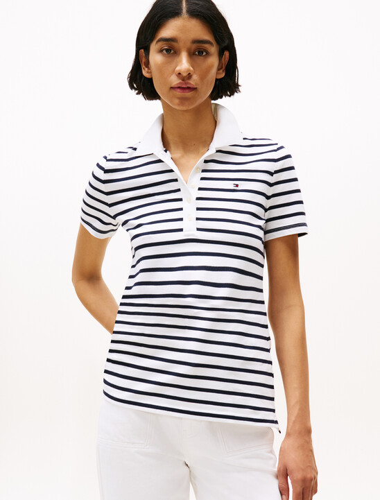 Stripe Short Sleeve Slim Polo, Th Optic White Multi Stripe Short Sleeve Slim Polo