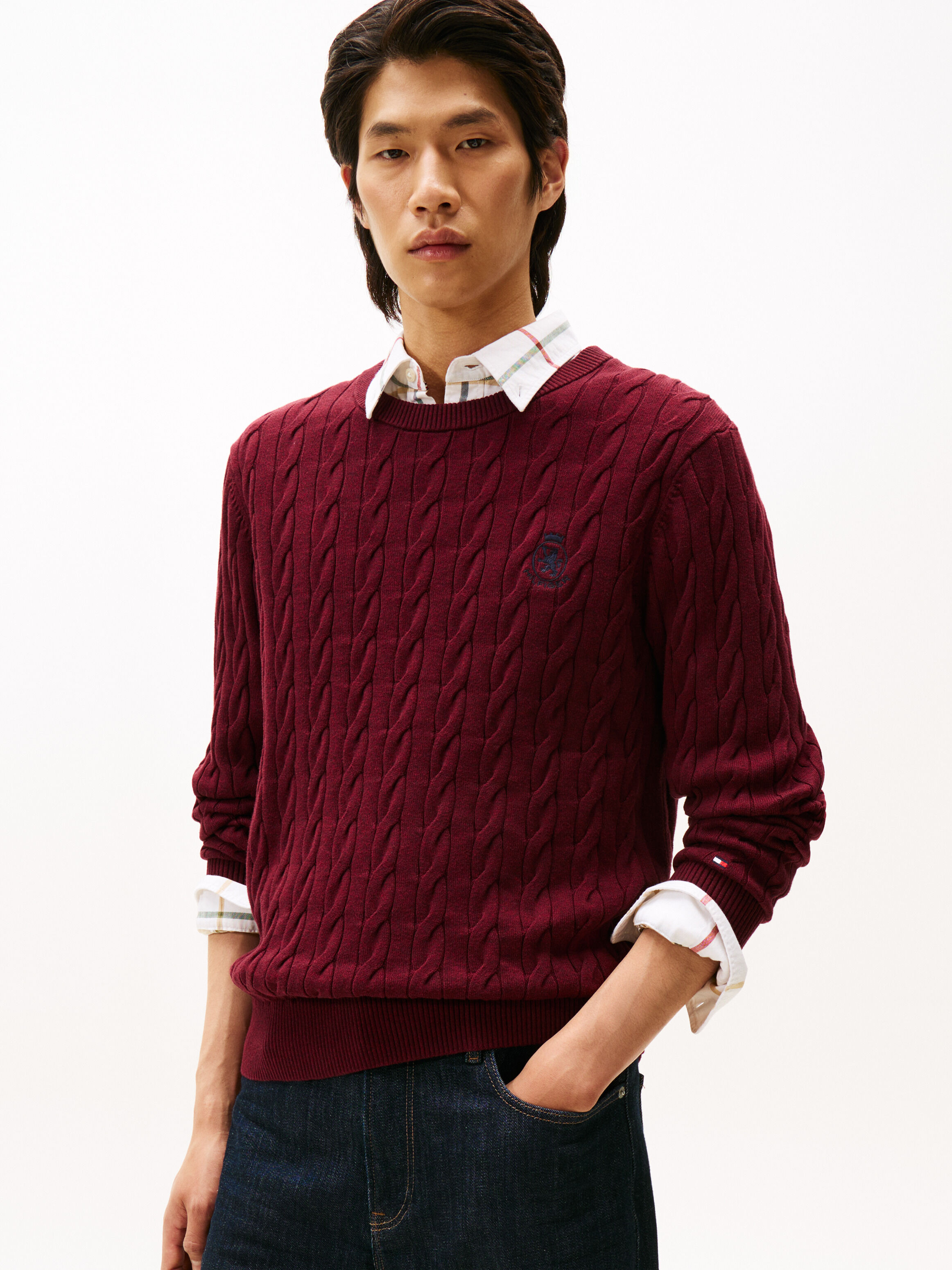 Cable Knit Crest Sweater | red | Tommy Hilfiger Singapore