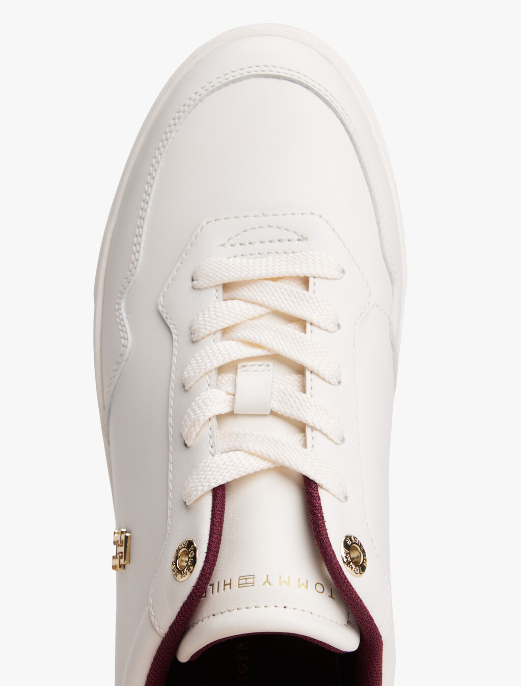 Leather TH Monogram Plaque Court Trainers, Ancient White, hi-res