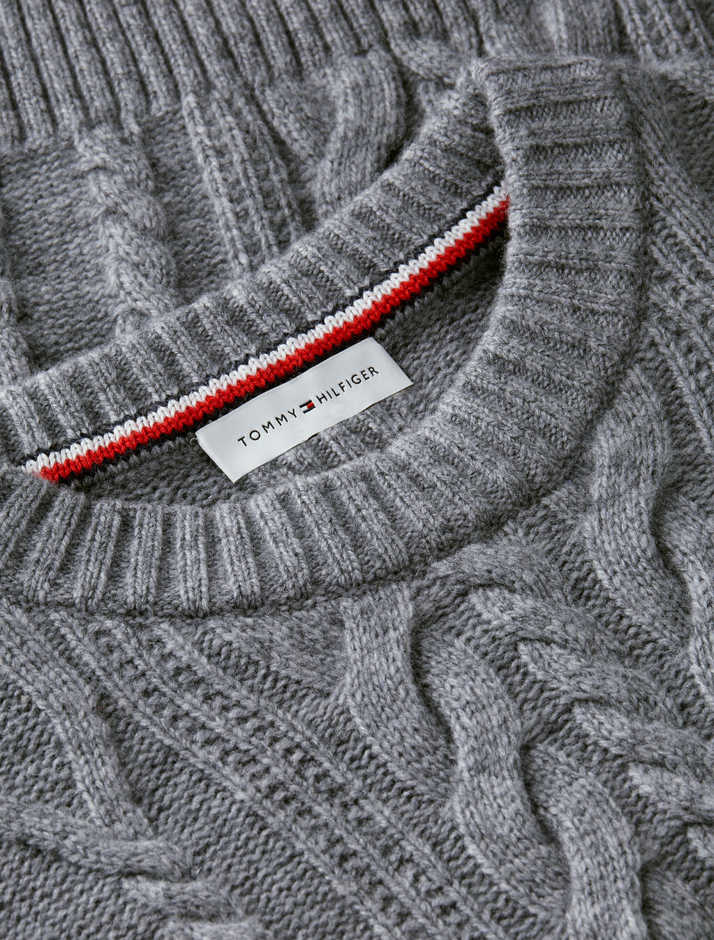 Relaxed Cable Knit Jumper With Silk, Medium Grey Heather, hi-res
