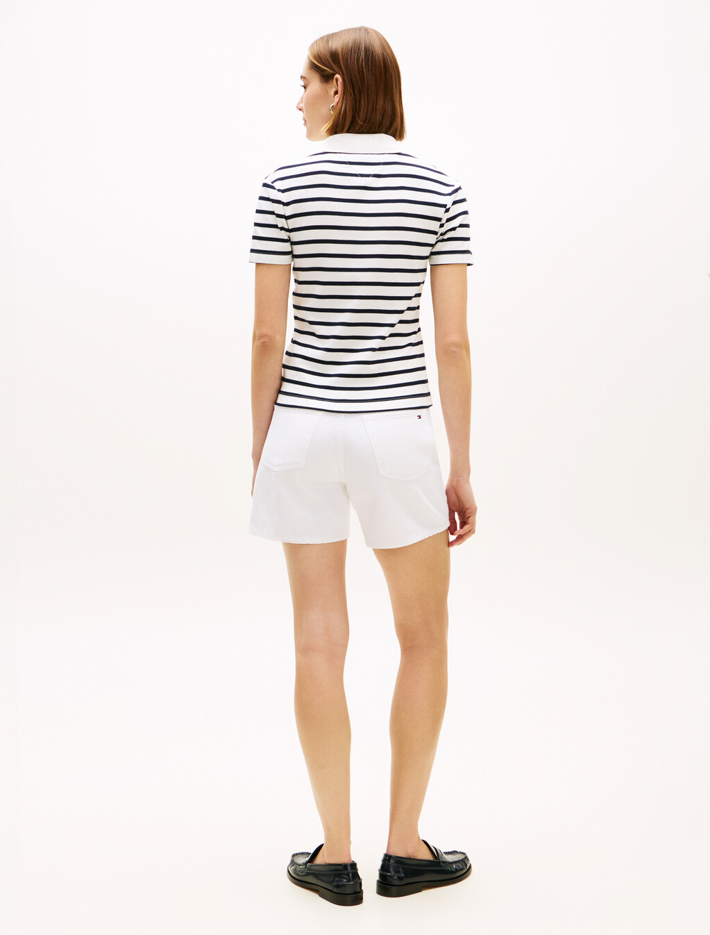 Slim Fit Gold-Tone Button Polo Shirt, Breton Stp Ecru/Dark Night Navy, hi-res