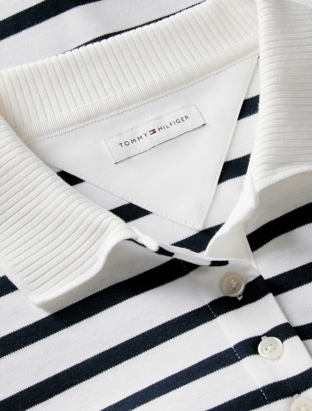 Relaxed Fit Interlock Knit Polo Shirt, Breton Stripe Ecru/Dark Night Navy, hi-res