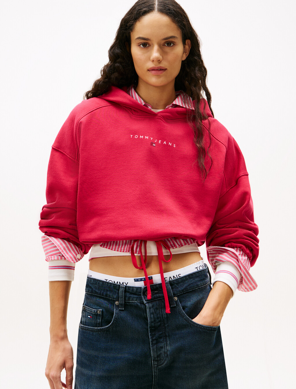 Cropped Rhinestone Logo Hoodie, Ruby Rhubarb, hi-res