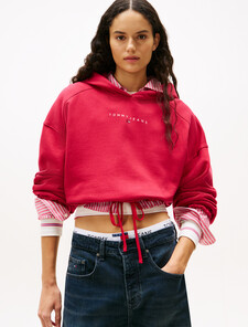 Cropped Rhinestone Logo Hoodie, Ruby Rhubarb, hi-res