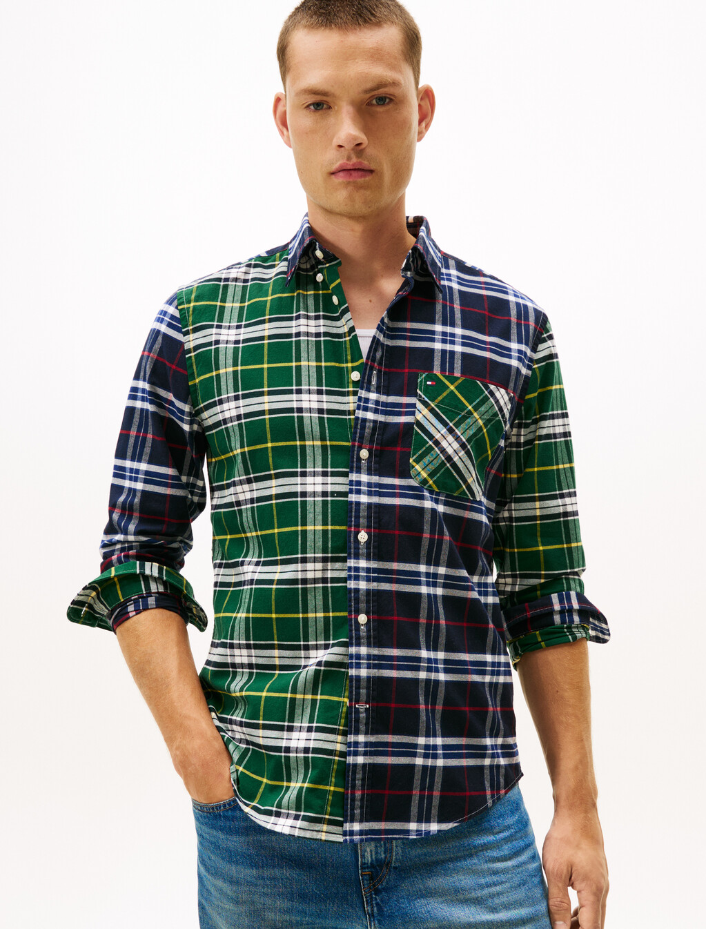 Regular Fit Contrast Check Oxford Shirt, Desert Sky / Ornamental Green Check, hi-res