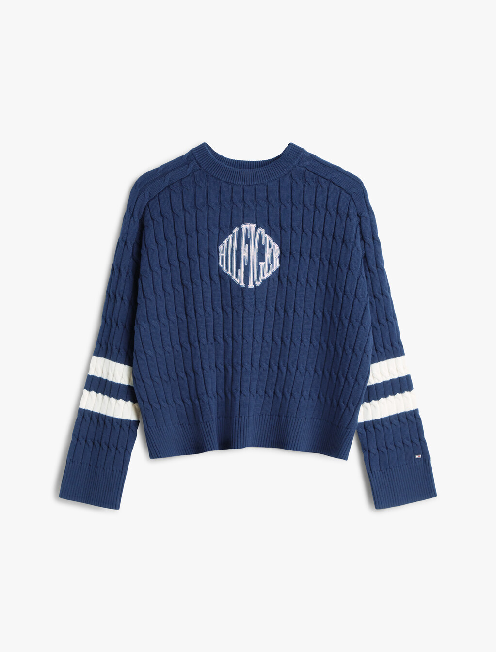 Logo Embroidery Relaxed Cable Knit Jumper, Dark Night Navy, hi-res