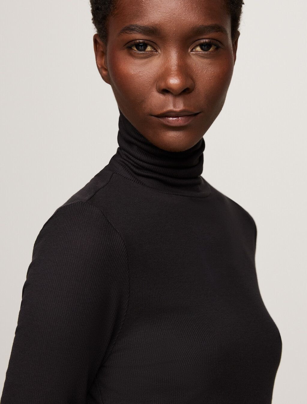 Roll Neck Long Sleeve Slim T-Shirt, Black, hi-res