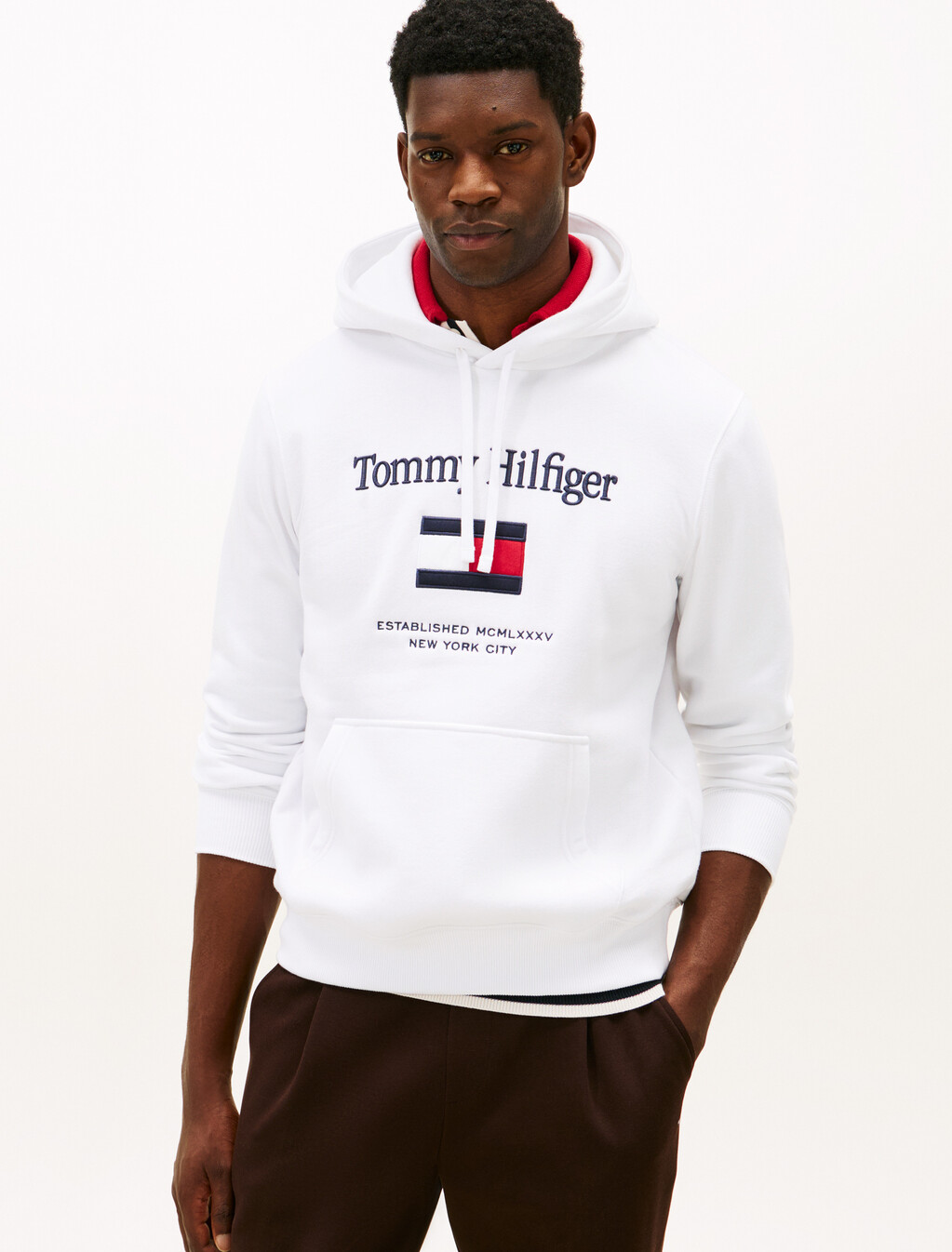 Logo Embroidery Flex Fleece Hoody, White, hi-res