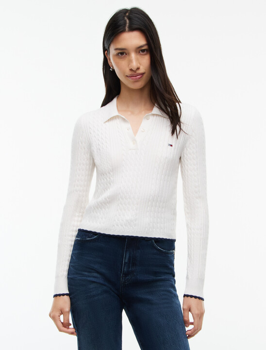 Micro Cable Knit Slim Polo Jumper