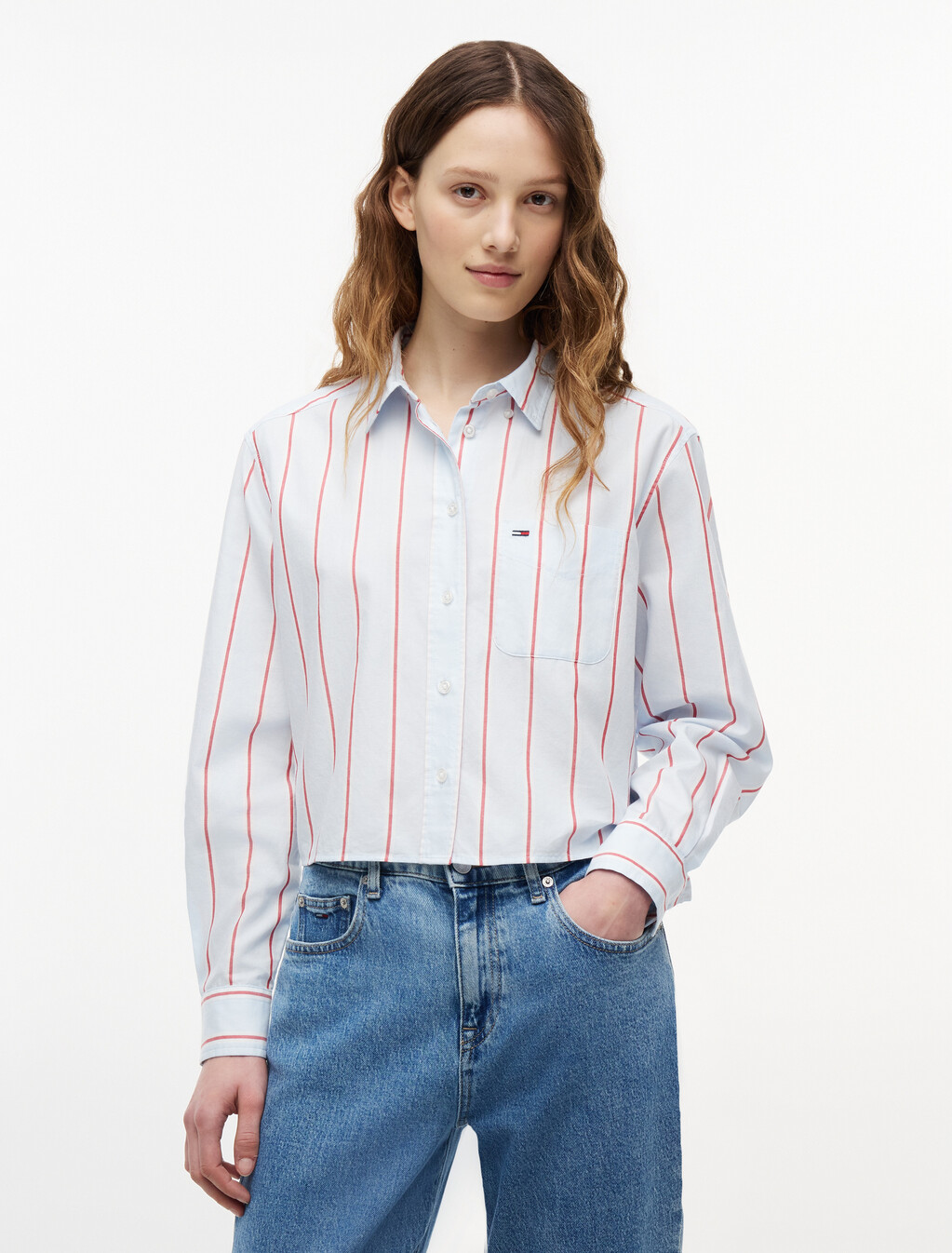Relaxed Fit Twill Cropped Shirt, Kingly Blue / Multi Stripe, hi-res