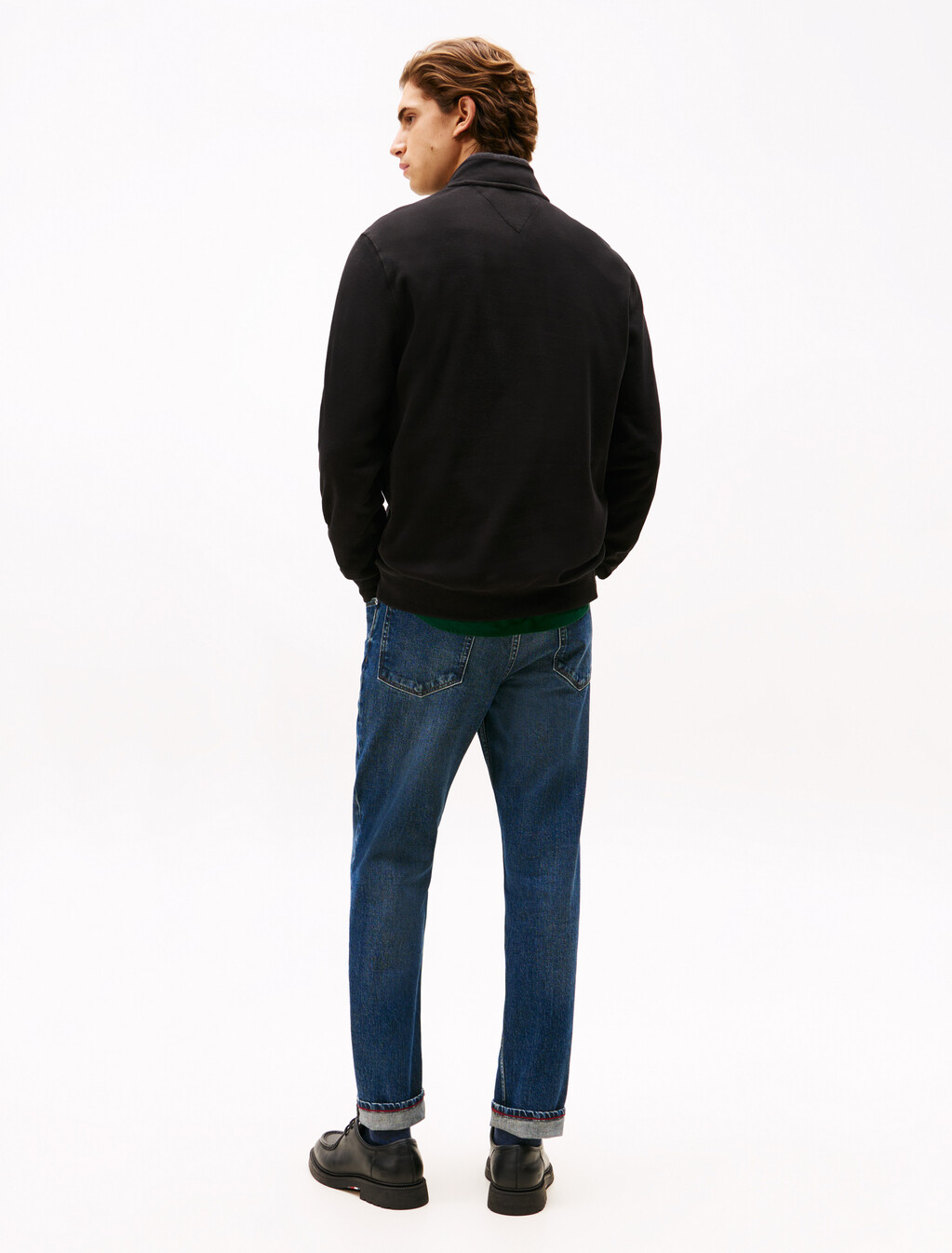 French Rib Knit 1/4 Zip Sweater, Black, hi-res