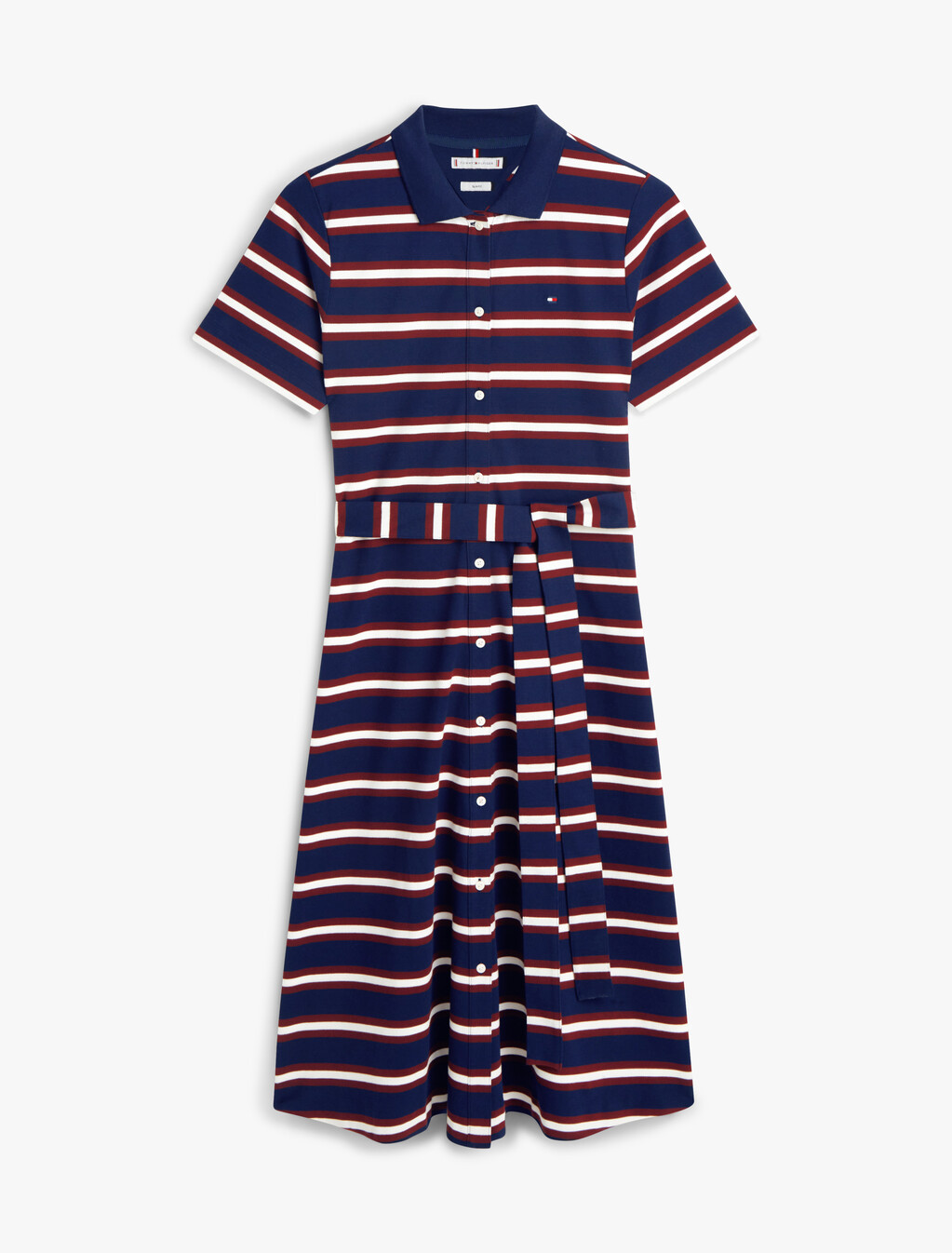 Fit & Flare Midi Polo Dress, Preppy Stripe Dark Night Navy, hi-res