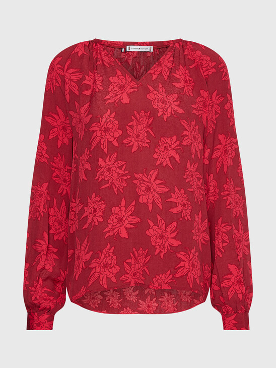 V-NECK FLORAL PRINT REGULAR FIT BLOUSE