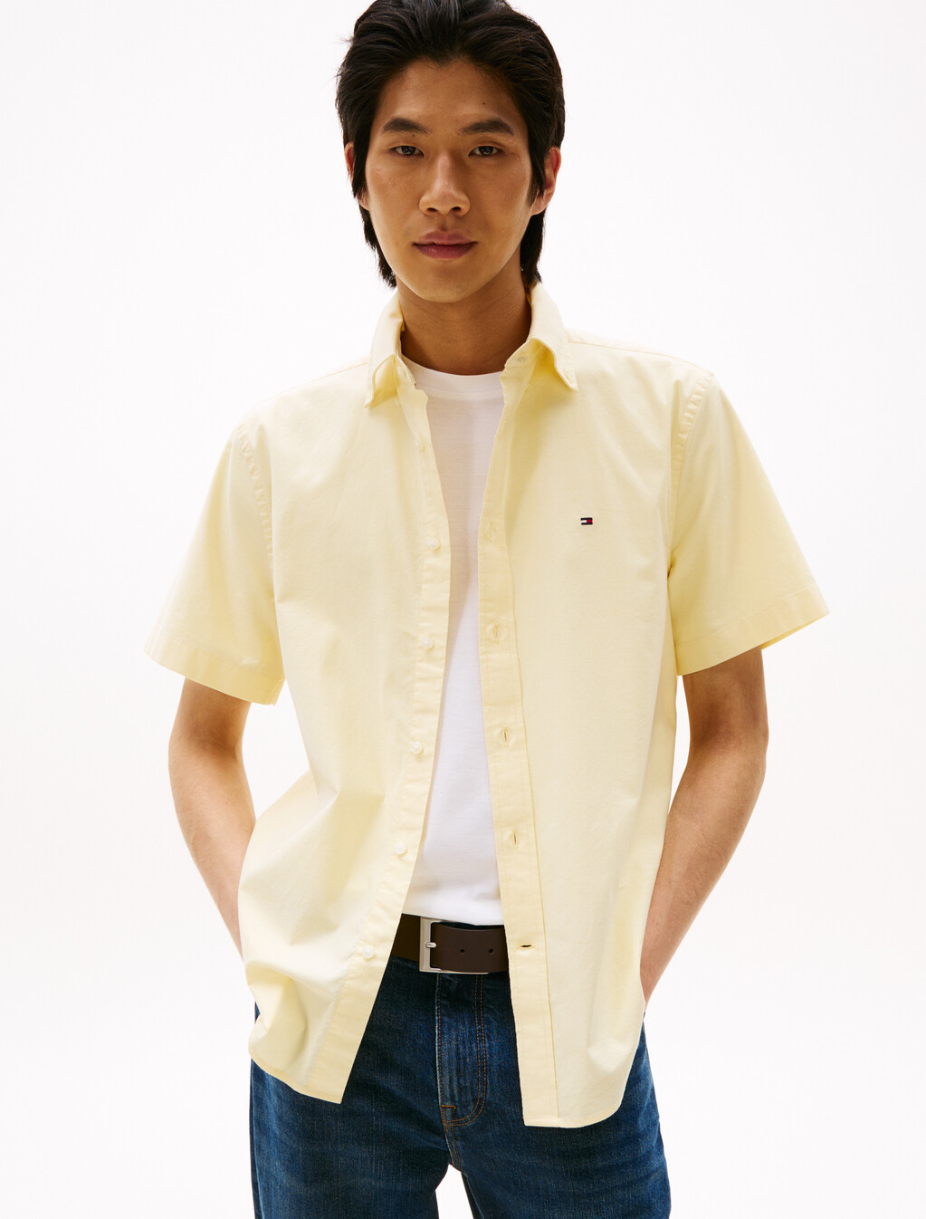 Lightweight Short Sleeve Oxford Shirt, Citronella, hi-res