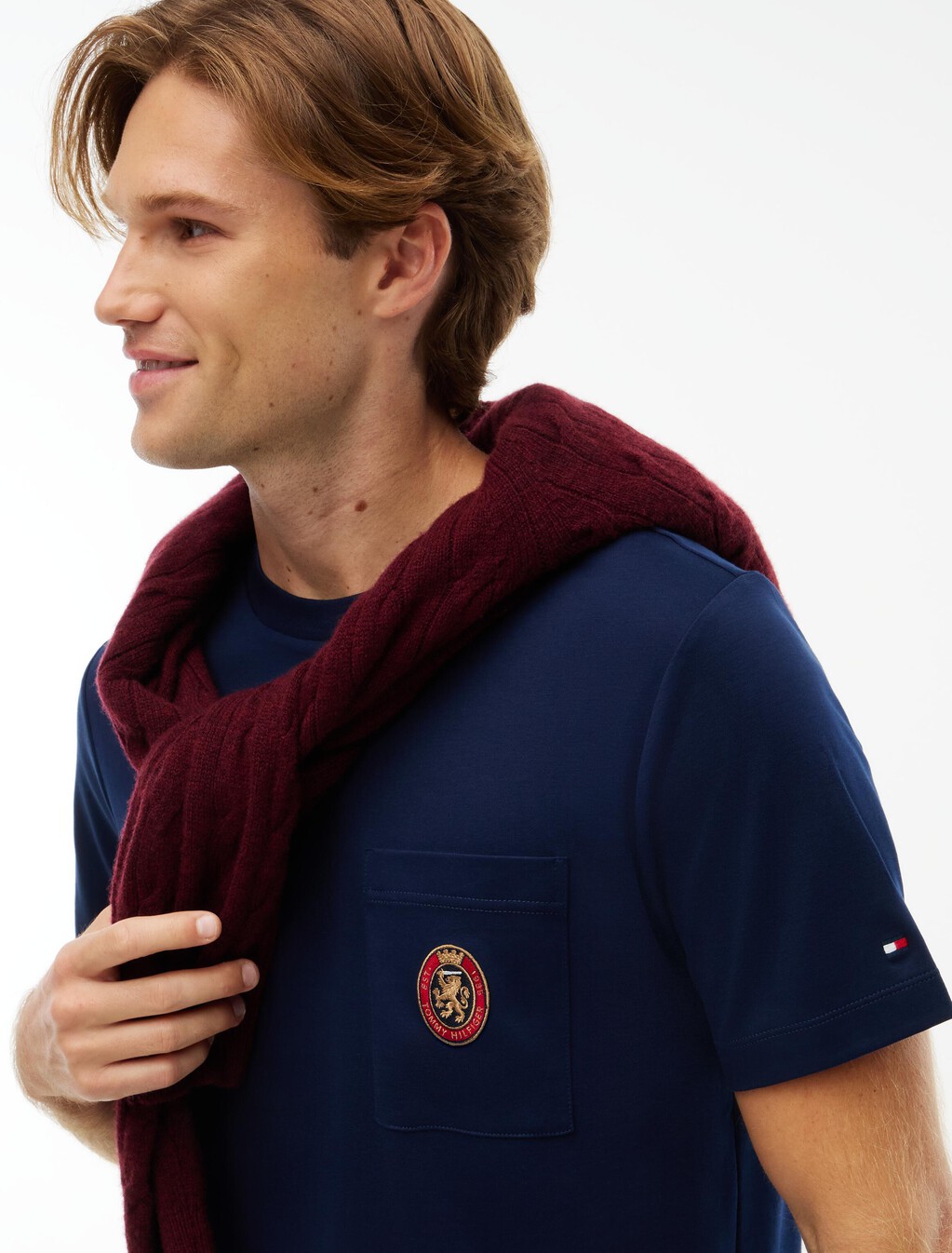 Crest Pocket Fluid Cotton T-Shirt, Carbon Navy, hi-res