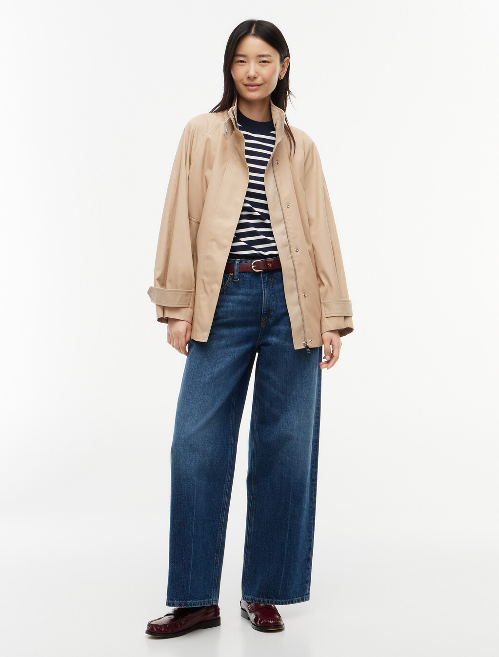 Flag Jacquard Twill Relaxed Cape Coat, Beige, hi-res