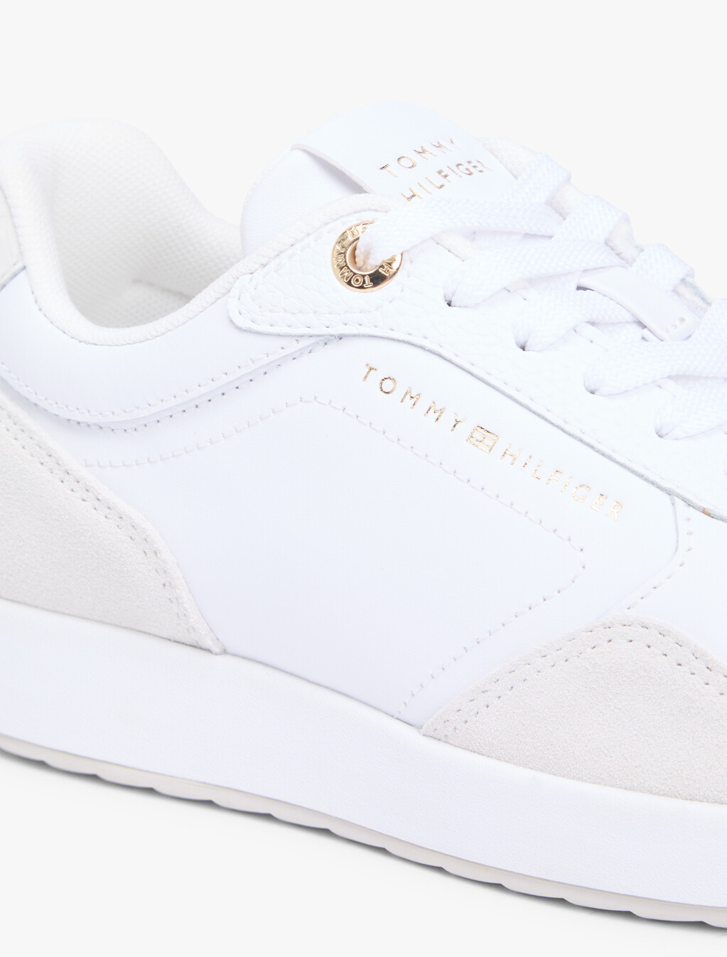 Embossed TH Monogram Leather Trainers, White, hi-res