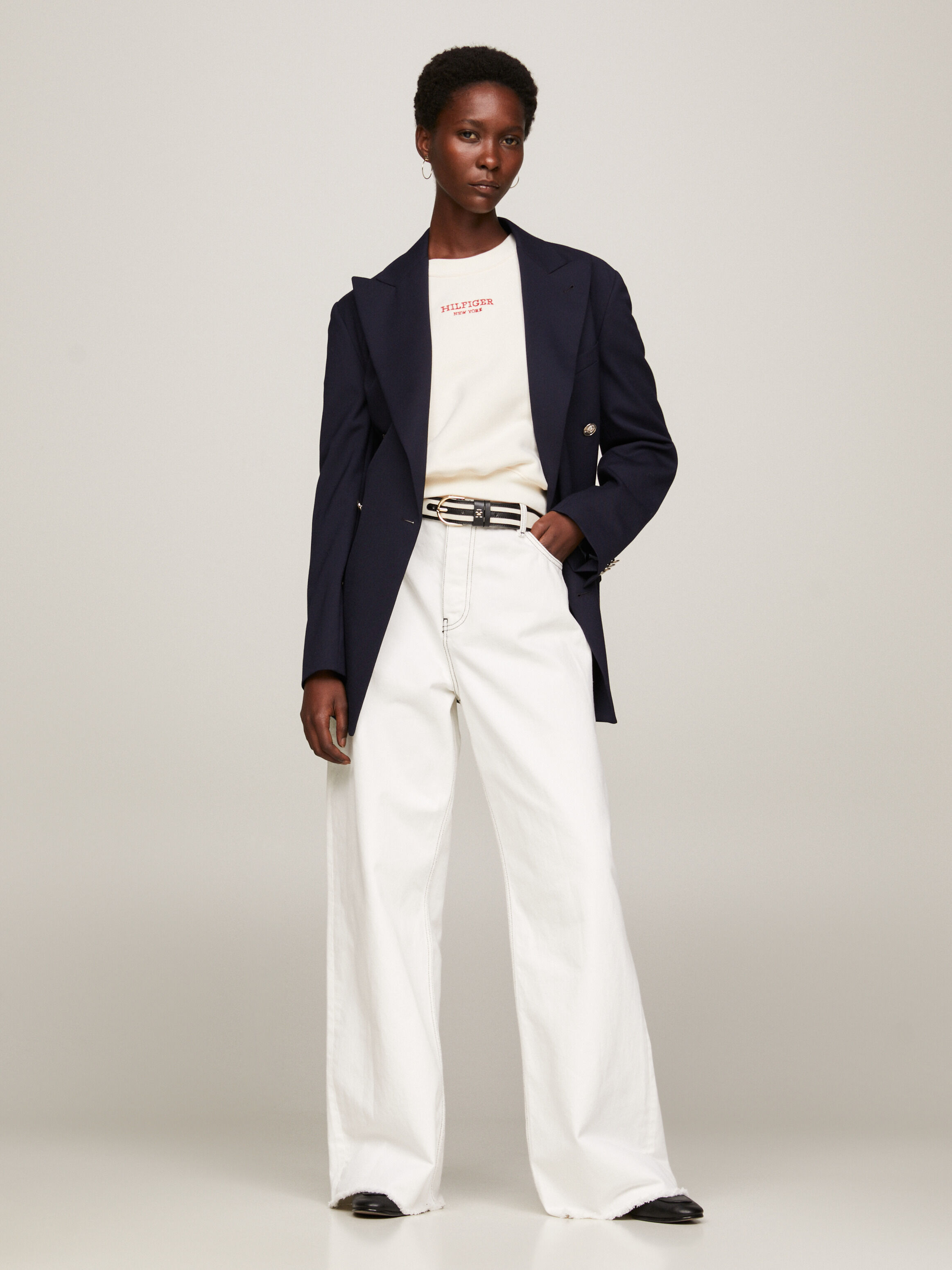 White blazer with white new arrivals jeans