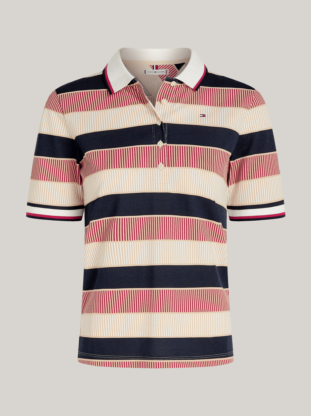 Regular Global Stripe Print Polo Shirt, Ladder Global Stp/ Country Ivory, hi-res