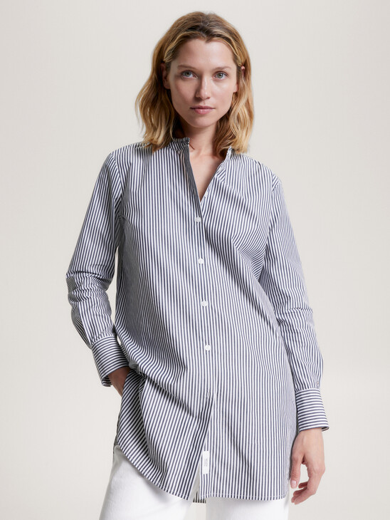 Tommy Hilfiger Women's Cotton Logo-Print Long Sleeve Shirt - Macy's