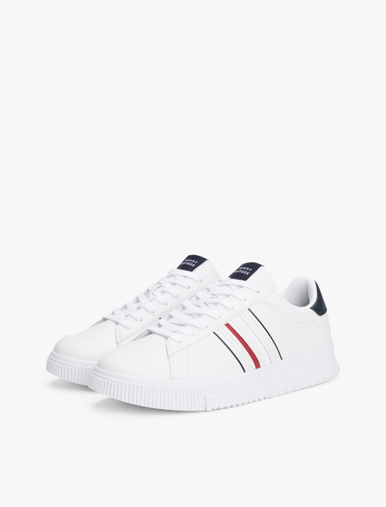 Leather Debossed Logo Trainers, White Leather Debossed Logo Trainers