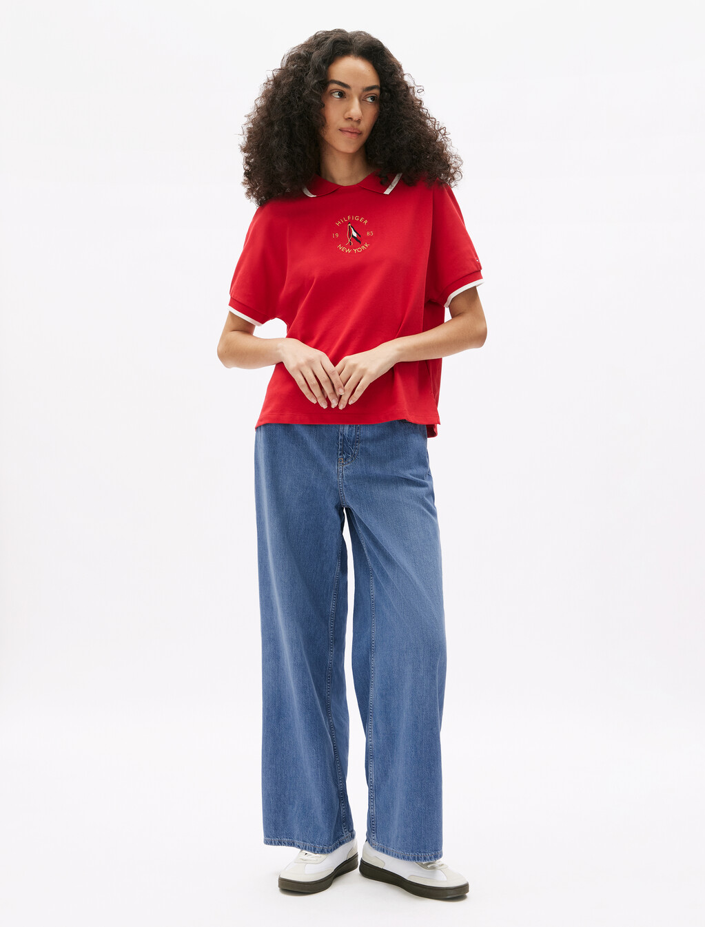 Asia Fit Elastic Waistband Wide Leg Jeans, Uma, hi-res