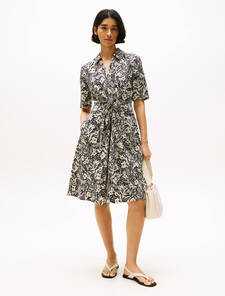 Linen Viscose Knot Dress, Tropical Floral/ Black, hi-res