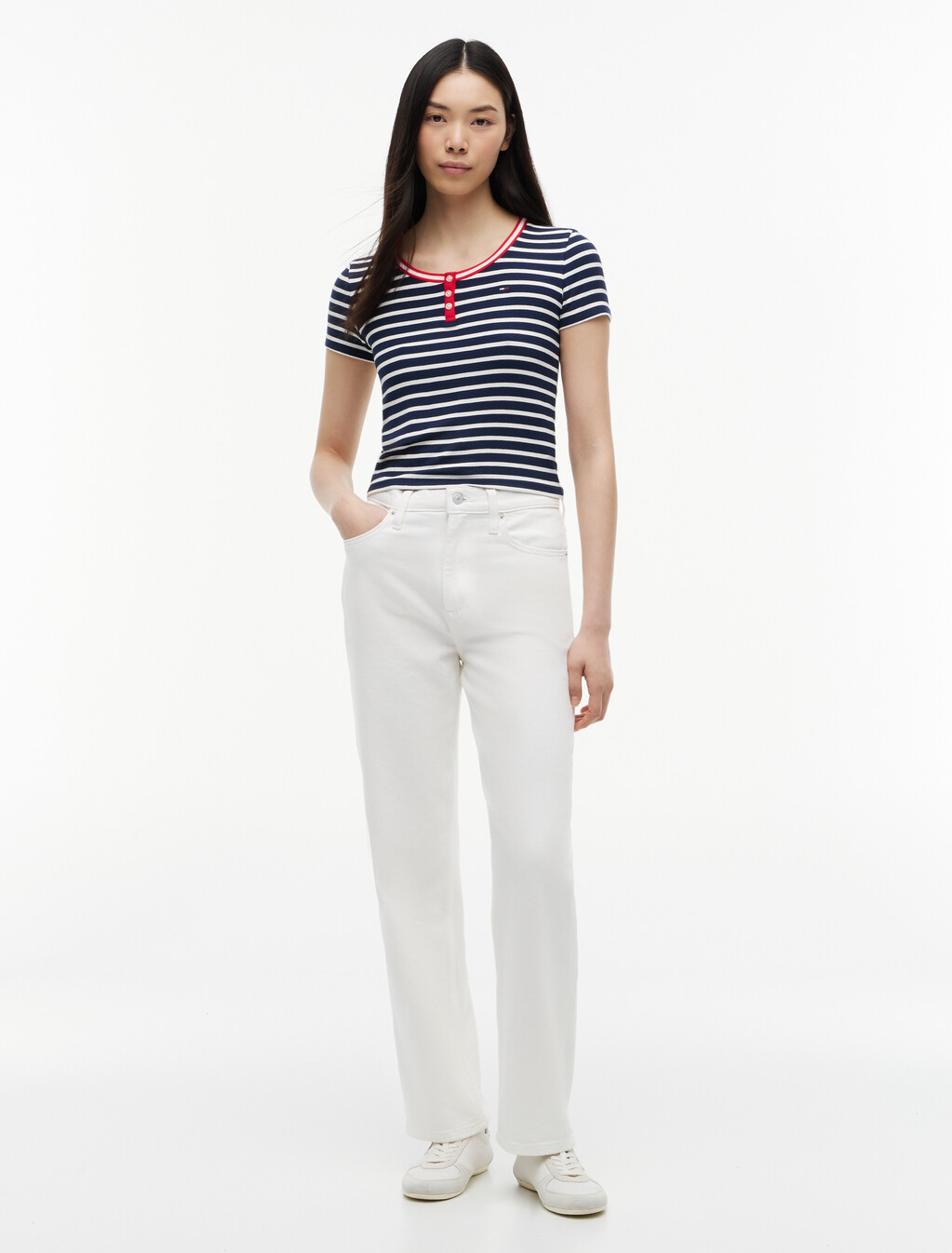 Slim Henley T-Shirt, Navy / Stripe, hi-res