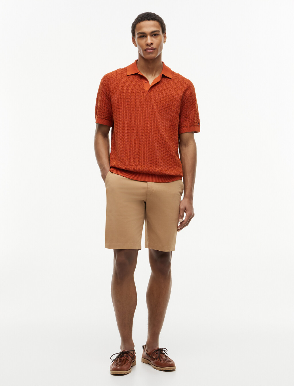 Relaxed Fit Washed Structured Polo Shirt, Rusty Ochre, hi-res