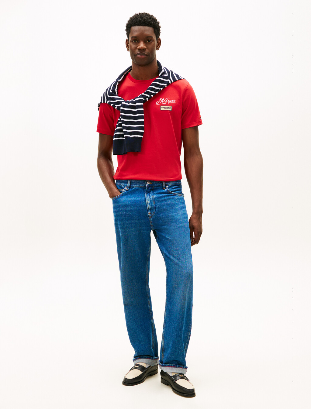 Textured Logo Crew Neck T-Shirt, Medium Red, hi-res