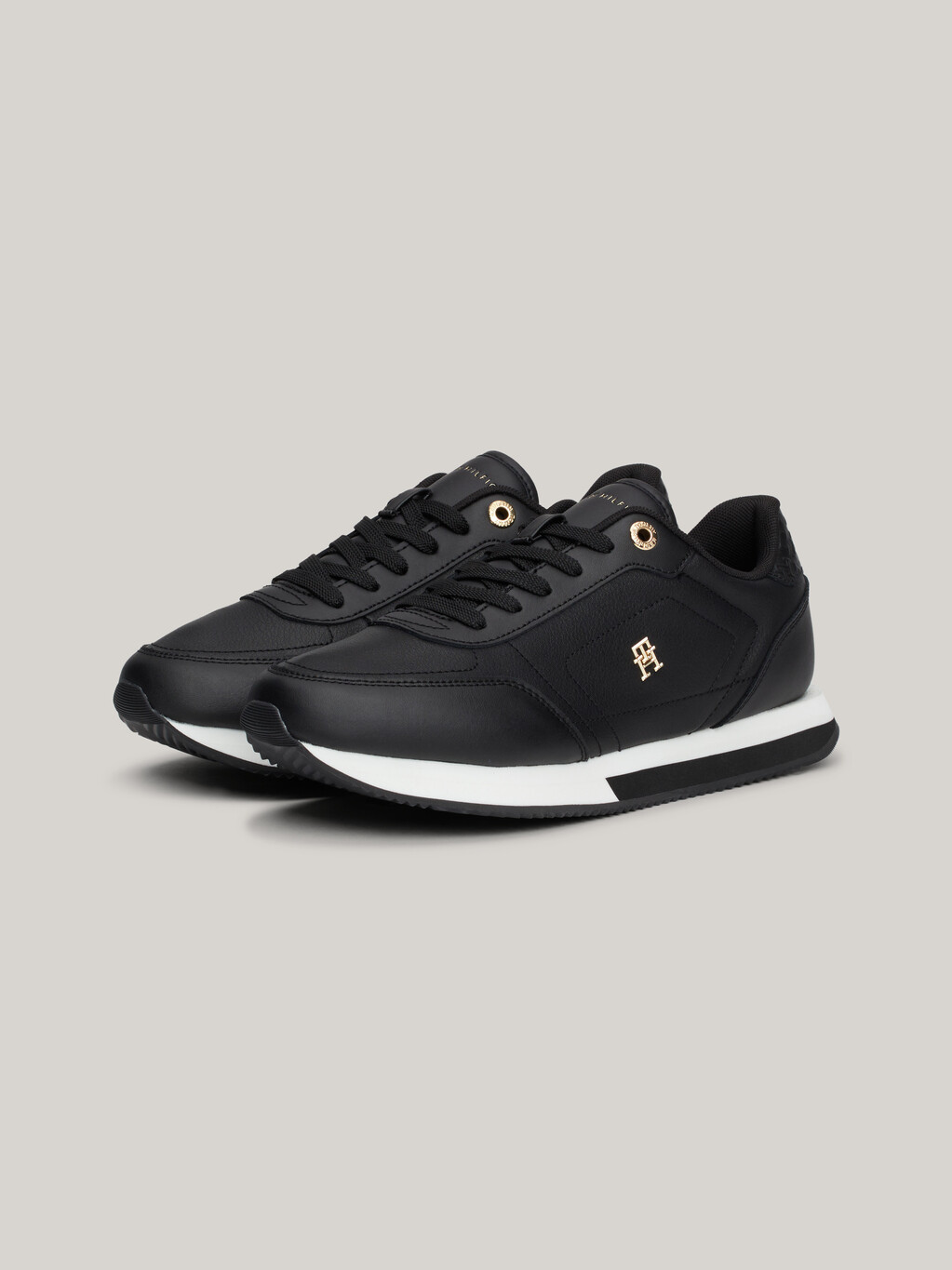 Essential Mixed Texture Panel Trainers, Black, hi-res