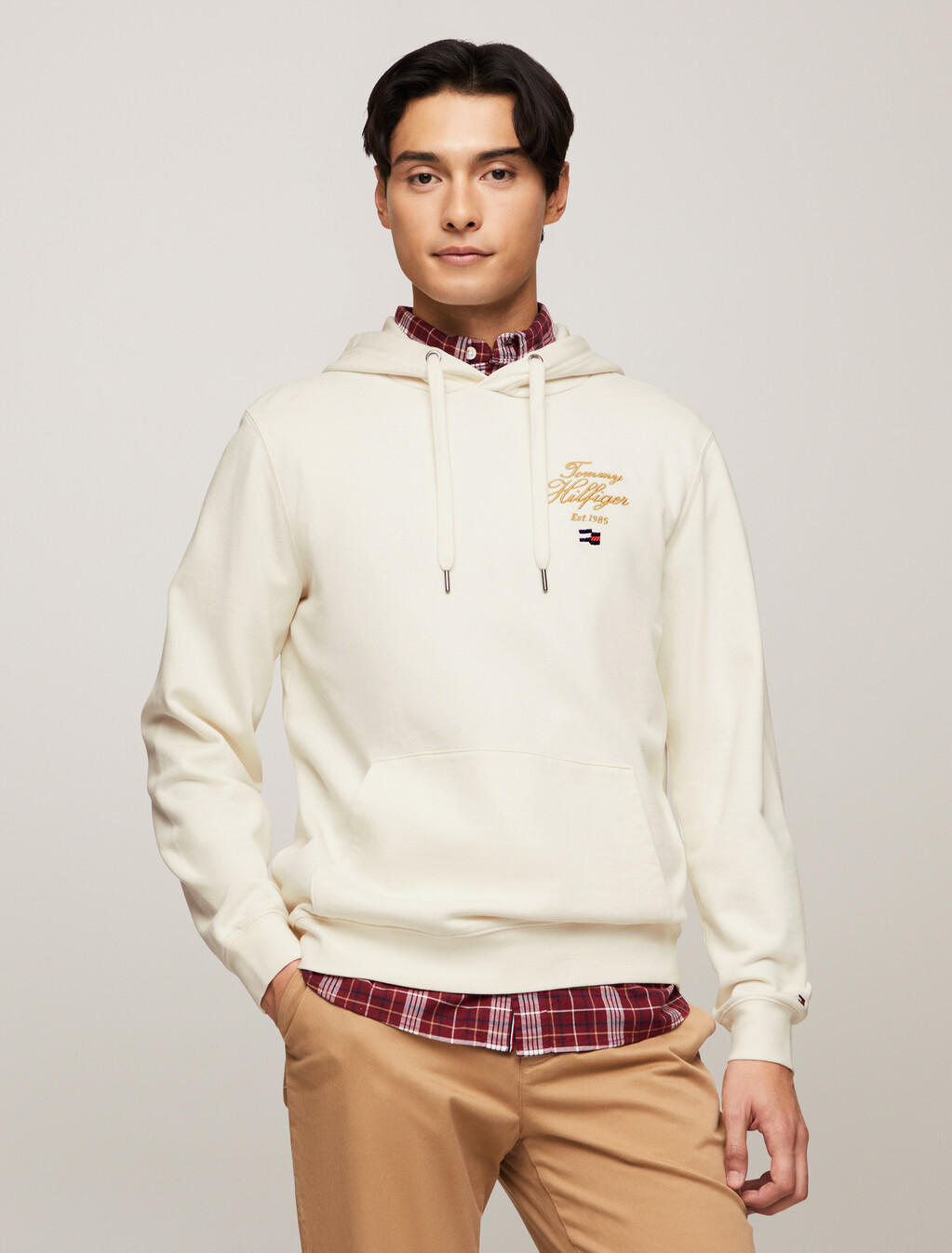 Script Logo Embroidery Hoodie, Ivory Petal, hi-res