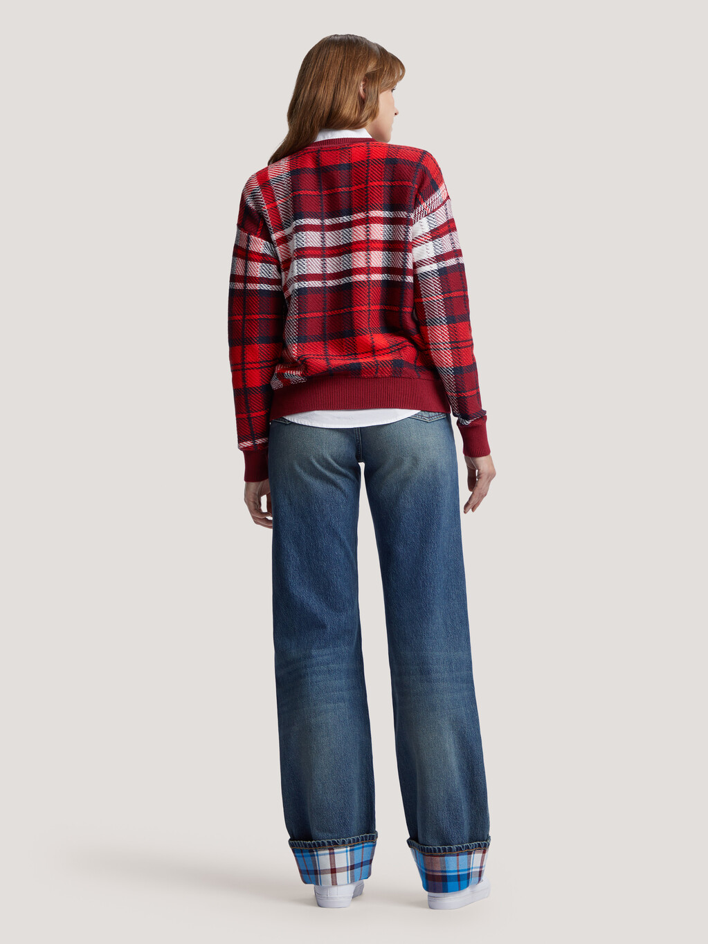 Tartan Relaxed Sweater, Tommy Tartan Rouge L Scale, hi-res