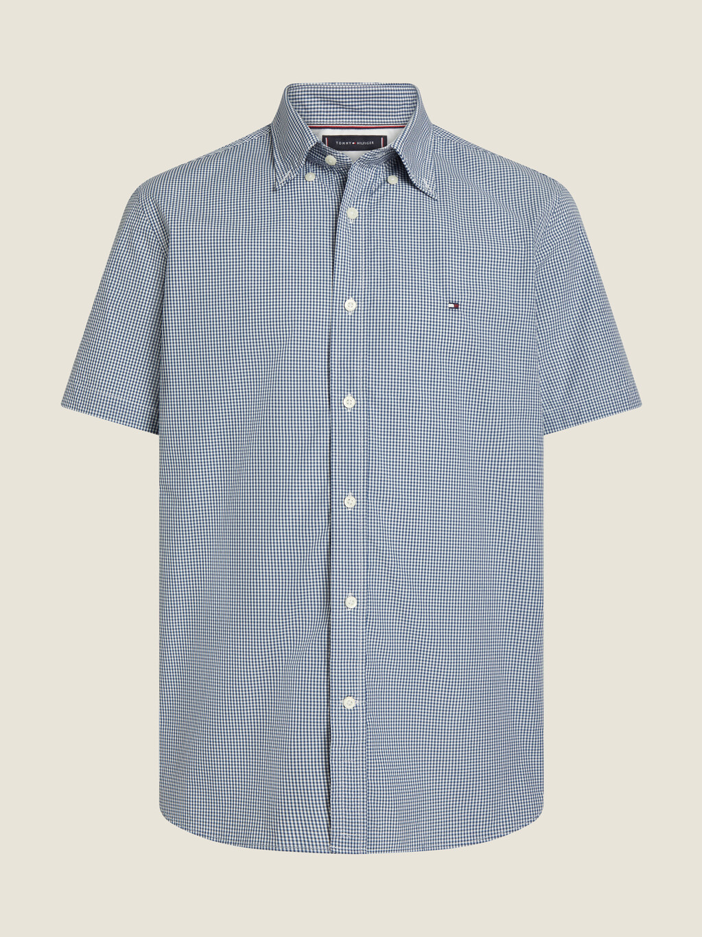 Micro Gingham Check Button Down Short Sleeve Shirt, Blue Check, hi-res