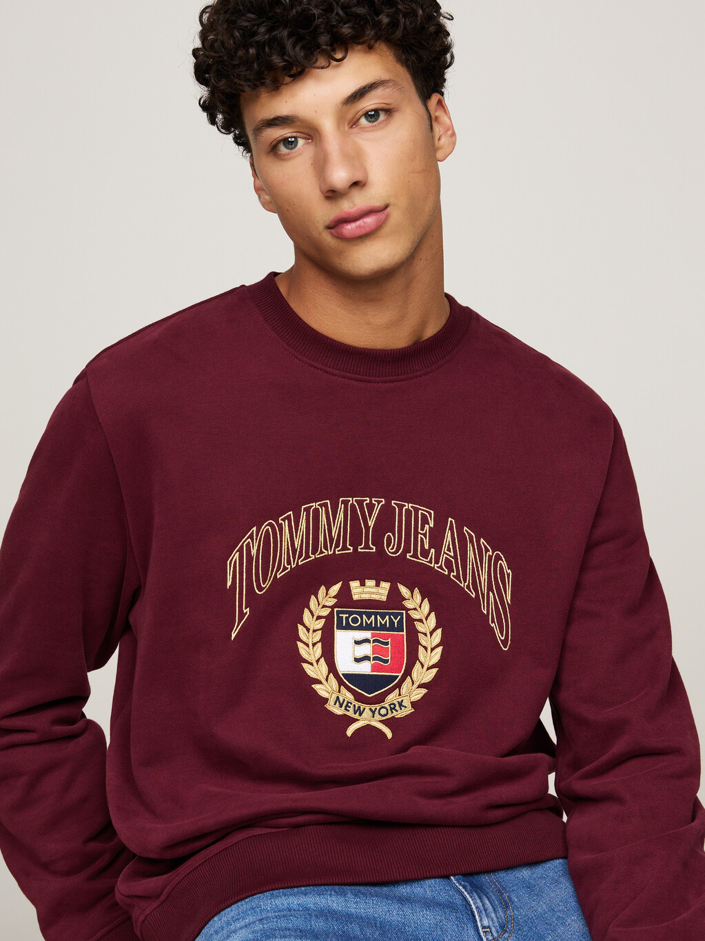 Logo Embroidery Crew Neck Sweatshirt, Deep Rouge, hi-res