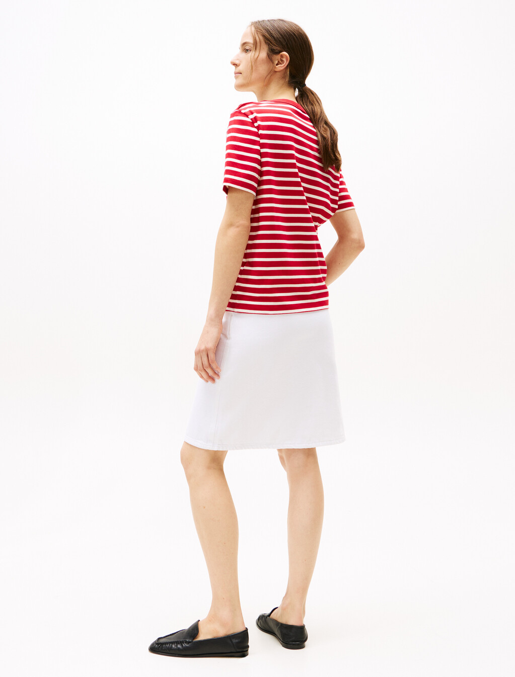 Stripe Boat Neck Relaxed T-Shirt, Primary Red/Calico Stp, hi-res